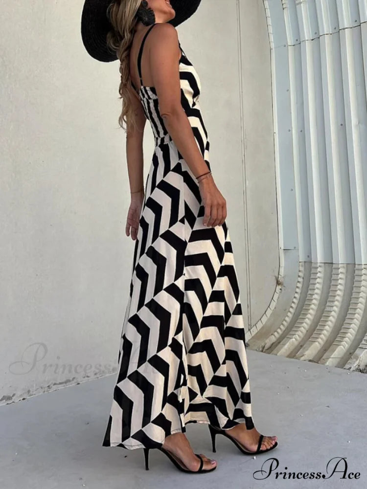 Unique Ethnic Print Charming Suspender Cut Maxi Dress