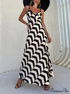 Unique Ethnic Print Charming Suspender Cut Maxi Dress