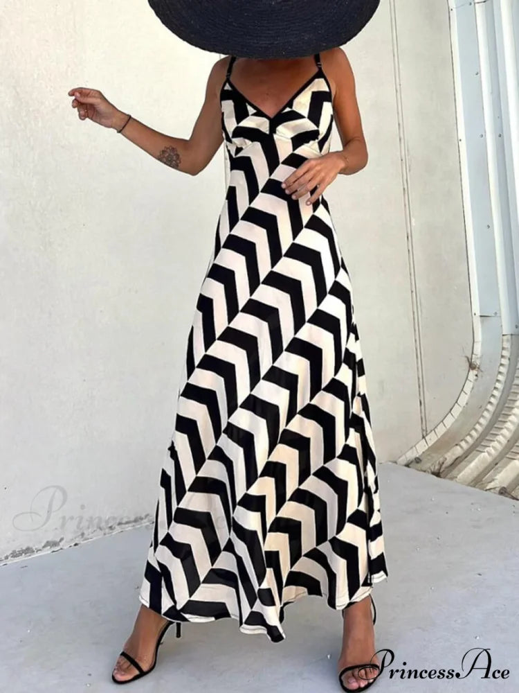 Unique Ethnic Print Charming Suspender Cut Maxi Dress