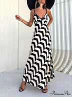 Unique Ethnic Print Charming Suspender Cut Maxi Dress