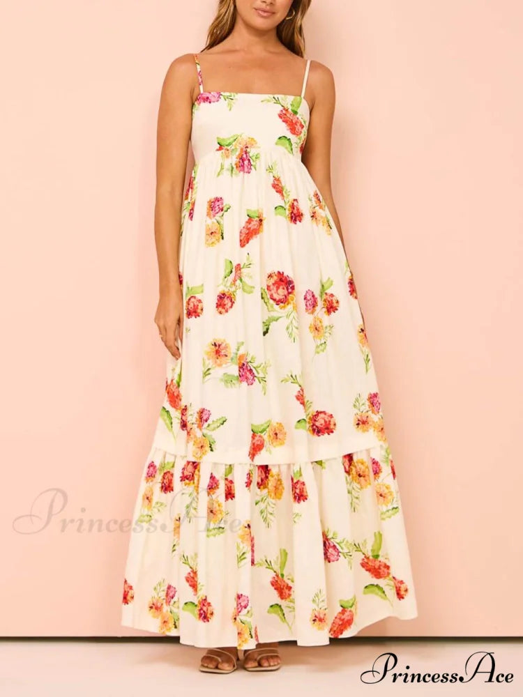 Unique Floral Print Halter Graceful Backless Extra Maxi Dress