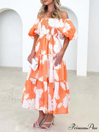 Unique Floral Print Patchwork Graceful Up Pleated Maxi Dress