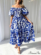 Unique Floral Print Patchwork Graceful Up Pleated Maxi Dress
