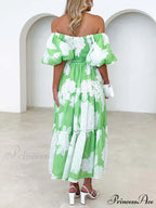Unique Floral Print Patchwork Graceful Up Pleated Maxi Dress