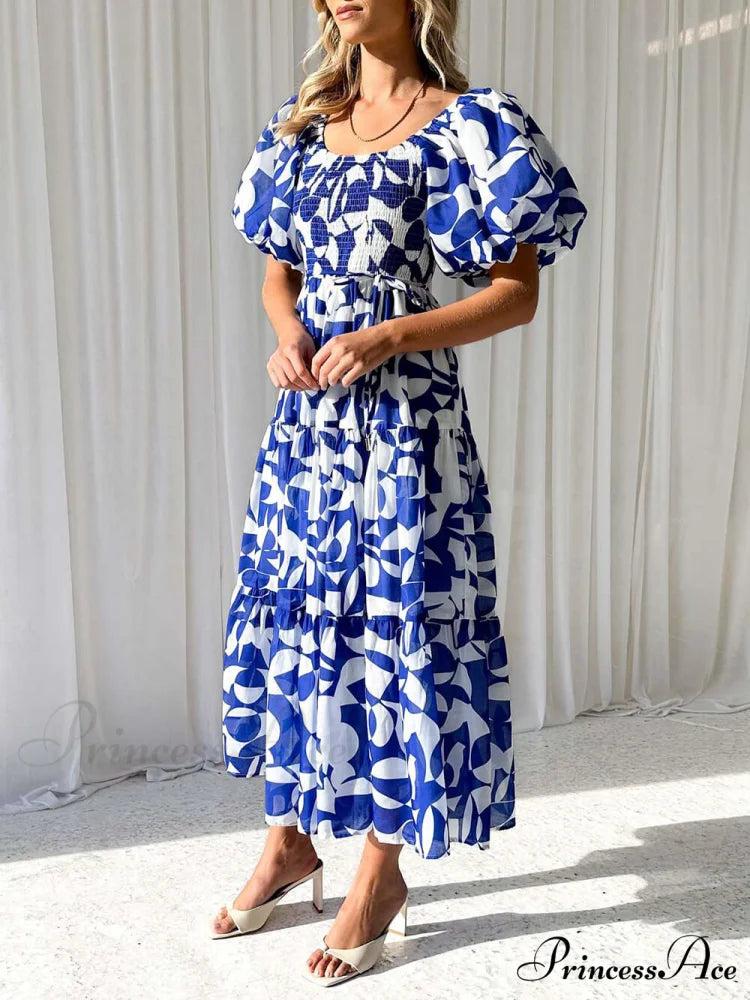 Unique Floral Print Patchwork Graceful Up Pleated Maxi Dress