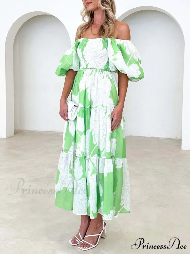 Unique Floral Print Patchwork Graceful Up Pleated Maxi Dress