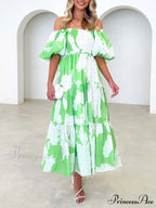 Unique Floral Print Patchwork Graceful Up Pleated Maxi Dress