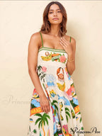 Unique Holiday Print Smocked Graceful Back Pocket Maxi Dress