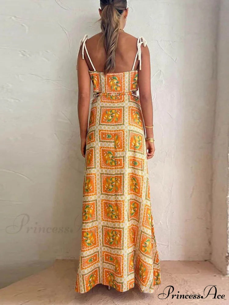 Unique Lemon Stylish Print Strappy Dress