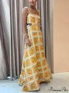 Unique Lemon Stylish Print Strappy Dress