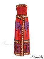 Unique Palm Tree Charming Floral Off-Shoulder Midi Dress