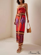 Unique Palm Tree Charming Floral Off-Shoulder Midi Dress