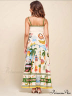 Unique Print Smocked Charming Back Pocket Maxi Dress