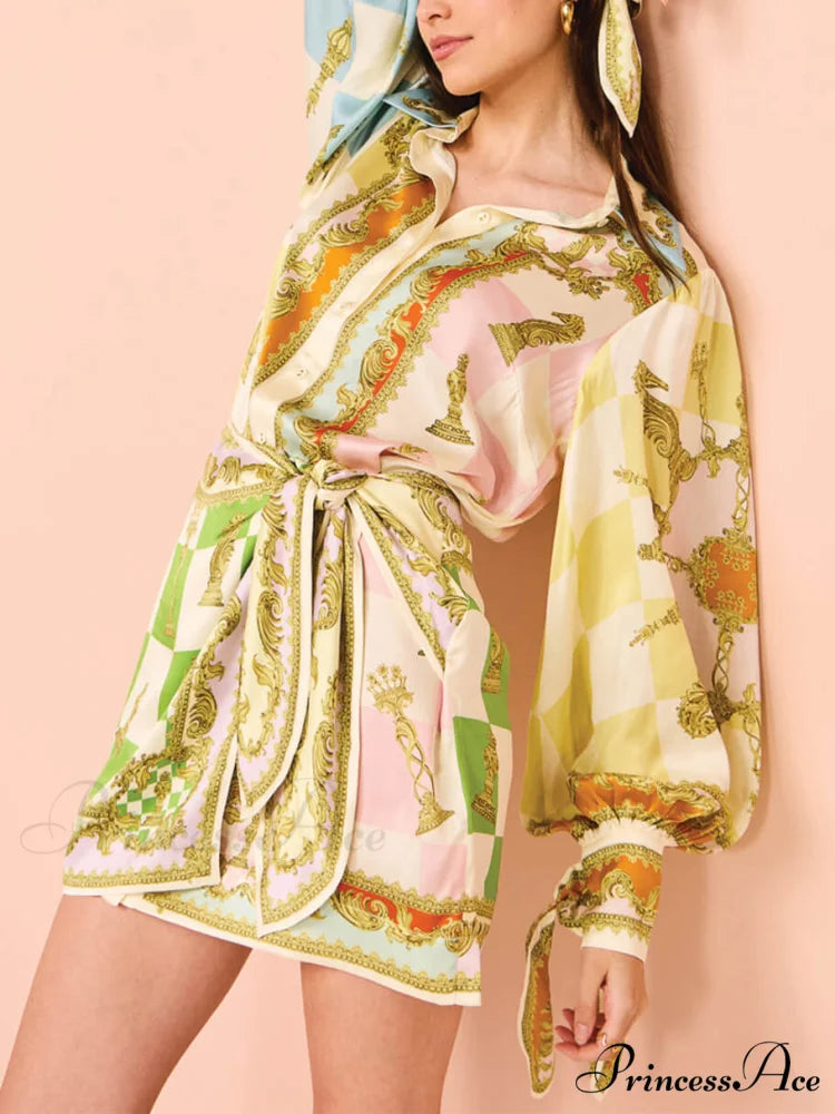 Unique Printed Irregular Charming Knotted Mini Dress