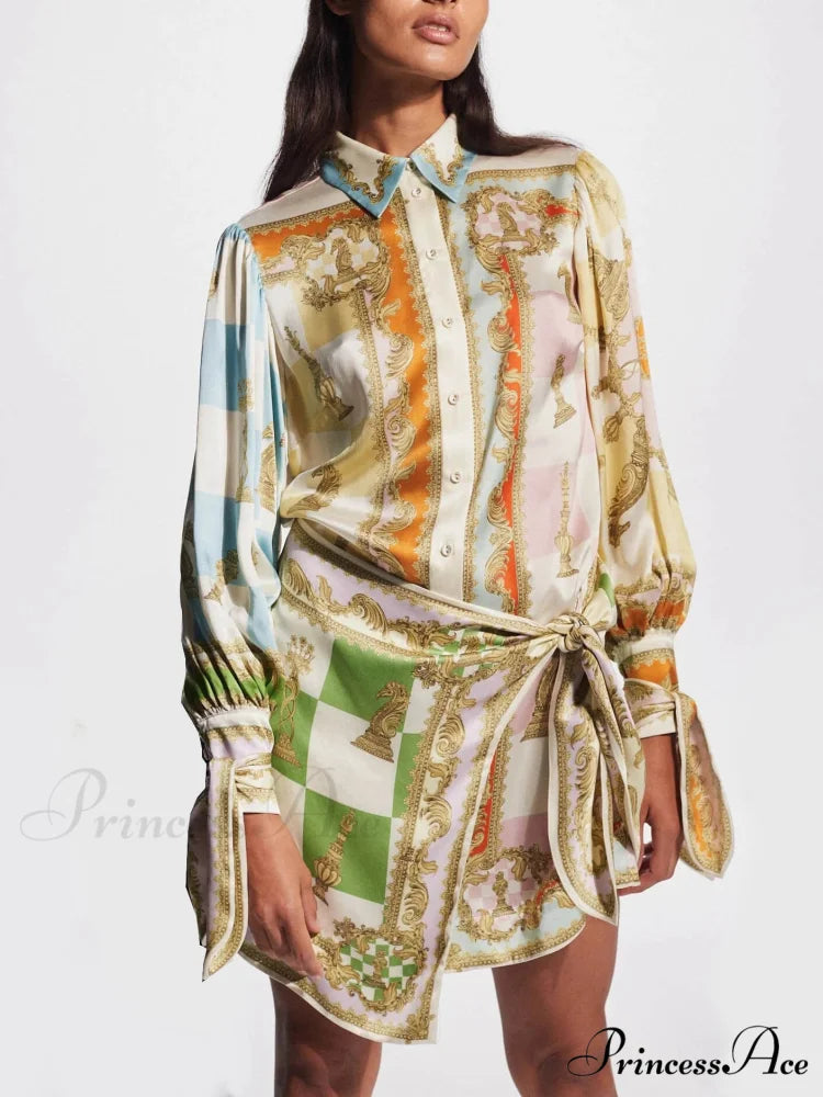 Unique Printed Irregular Charming Knotted Mini Dress