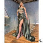 Unique Prom One Long Sleeve Mermaid Appliques Side Slit Evening Dress