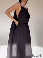 Unique Side Slit Charming Lace-Up Pocket Vest Dress