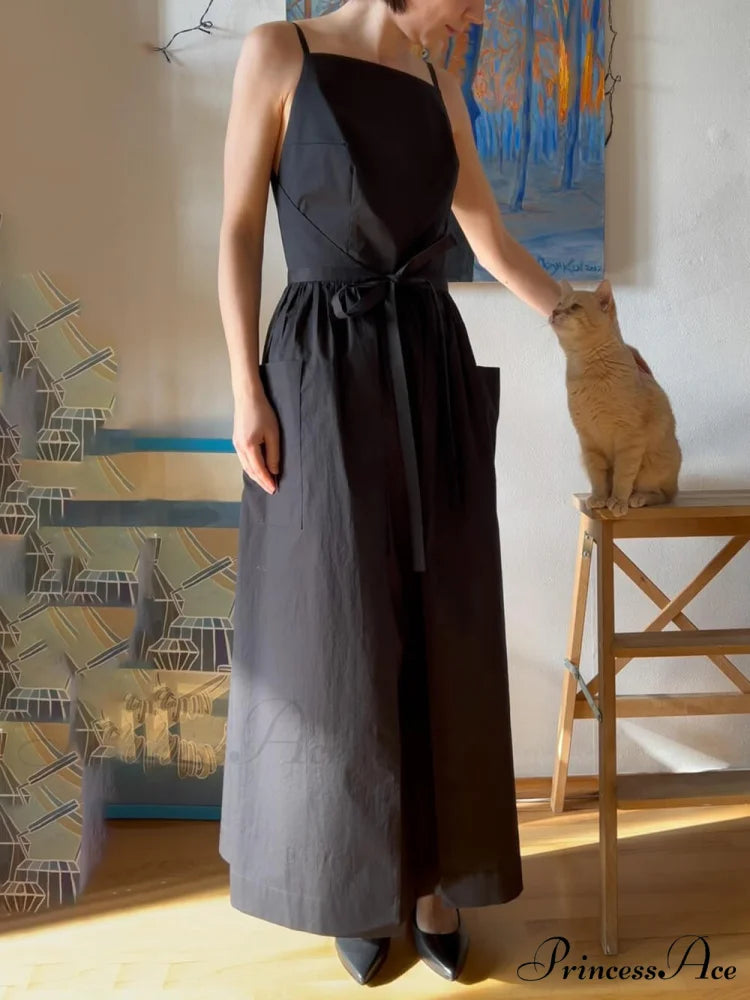 Unique Side Slit Charming Lace-Up Pocket Vest Dress