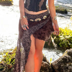 Unpredictable Printed Mesh Shirring Skirt Grunge Enchanted Skirt