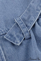 V Neck Button Front Lace Up Denim Dress