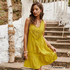 V-neck Casual Sleeveless Solid Boho Dress