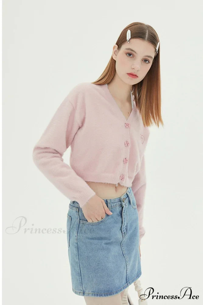 V Neck Color Solid Cardigan