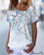 V-neck Design Flowered T-shirt