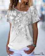 V-neck Design Flowered T-shirt