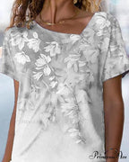 V-neck Design Flowered T-shirt