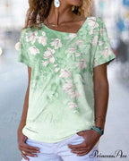 V-neck Design Flowered T-shirt