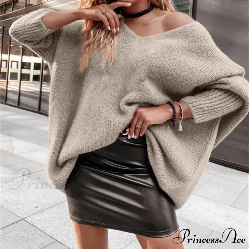 V - Neck Draped Sleeve  Y2k Sweater