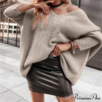 V - Neck Draped Sleeve  Y2k Sweater