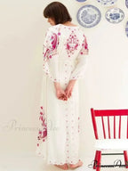 V Neck Embroidered Baggy Informal Cotton Boho Dress