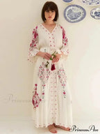 V Neck Embroidered Baggy Informal Cotton Boho Dress