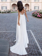 V-Neck Extended Sleeve Open-Back Bridal Gown