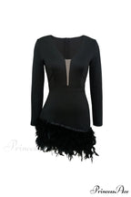 V Neck Feather Pack Mini Dress