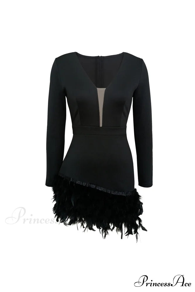 V Neck Feather Pack Mini Dress