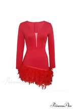 V Neck Feather Pack Mini Dress