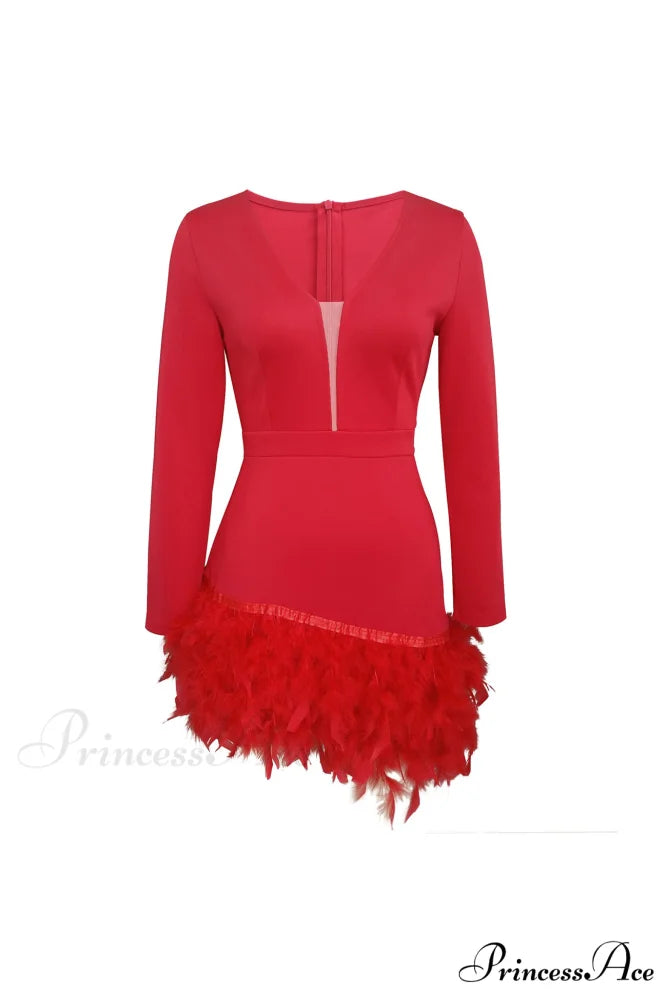V Neck Feather Pack Mini Dress