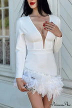 V Neck Feather Pack Mini Dress