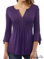 V-neck Flared Plain Folded in Blouse Arm Women's Color