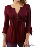 V-neck Flared Plain Folded in Blouse Arm Women's Color