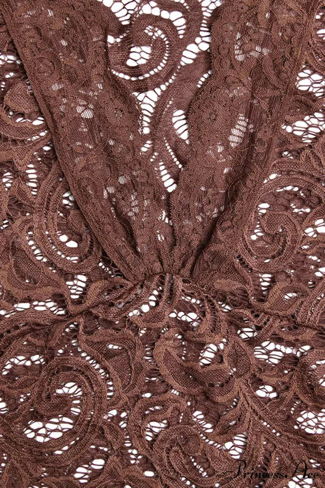 V Neck Flares Sleeve Lace Dress