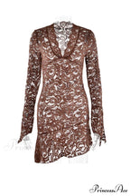 V Neck Flares Sleeve Lace Dress