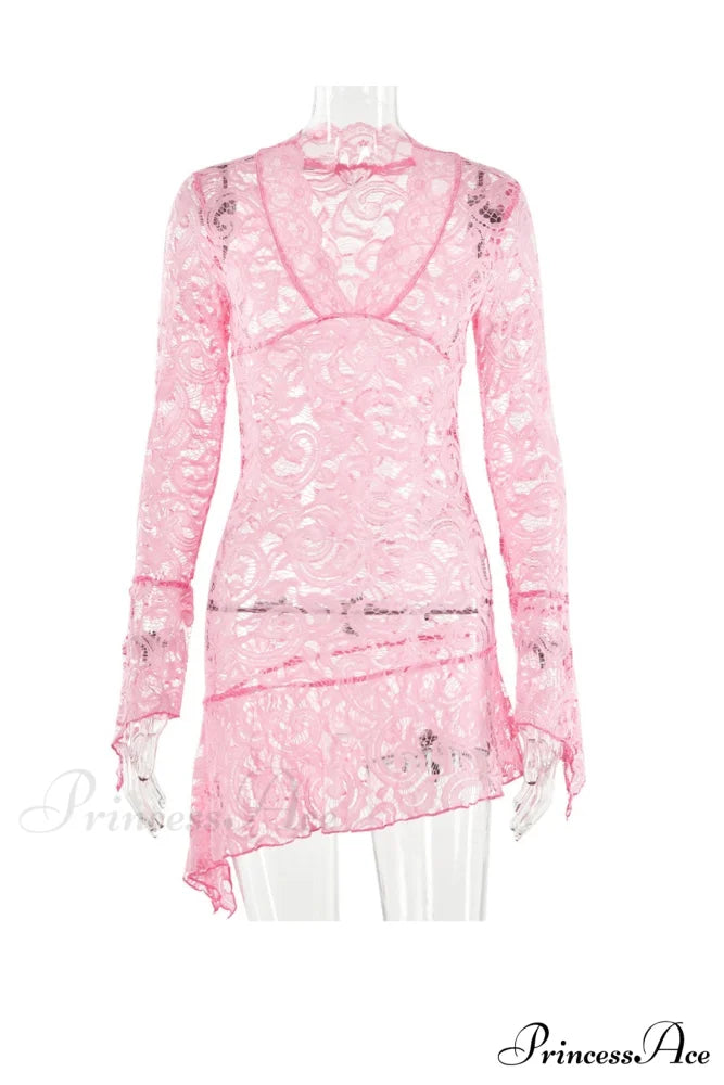 V Neck Flares Sleeve Lace Dress