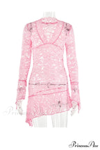 V Neck Flares Sleeve Lace Dress