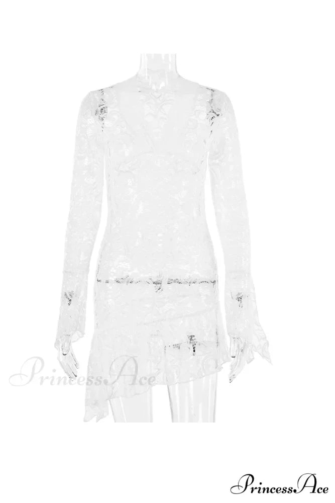 V Neck Flares Sleeve Lace Dress