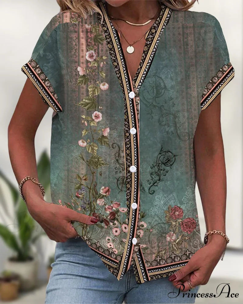 V-neck Flowered Tee