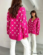 V-neck Heart Pattern Pocket Cardigan