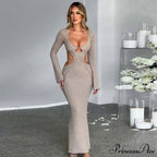 V Neck Knitted Maxi Dress